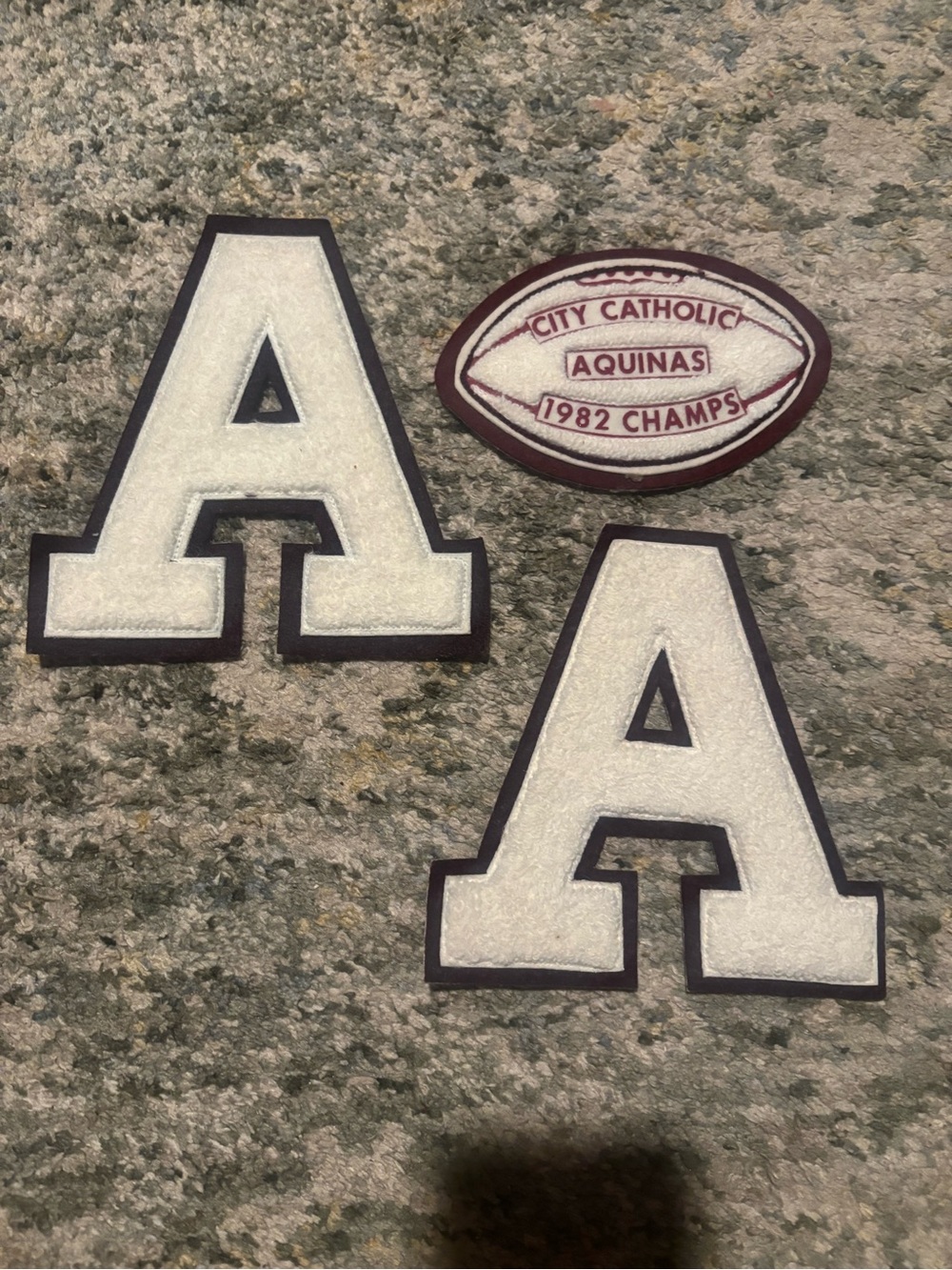 Vintage Aquinas 1982 Champs Chenille Varsity Letter Patch Lot of 3